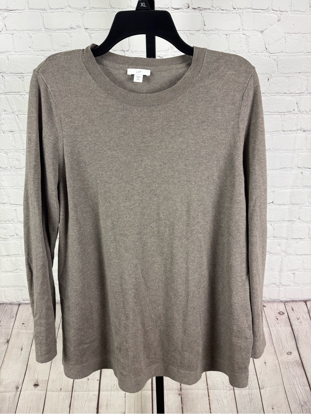 J. Jill Brown Crewneck Long Sleeve Tunic Sweater Size Medium Petite